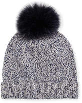 Thumbnail for your product : Sofia Cashmere Marbled-Knit Beanie Hat w/ Fur Pompom
