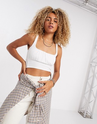 Bershka ruched front crop top in white - ShopStyle