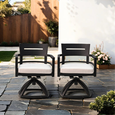 Hokku Designs Ember Black Outdoor Swivel Rocker Pair. Lightweight Aluminum Ergonomic  Fabric Cushions Modern Style 2Pcs Patio In Black. Comfortable Back Seating