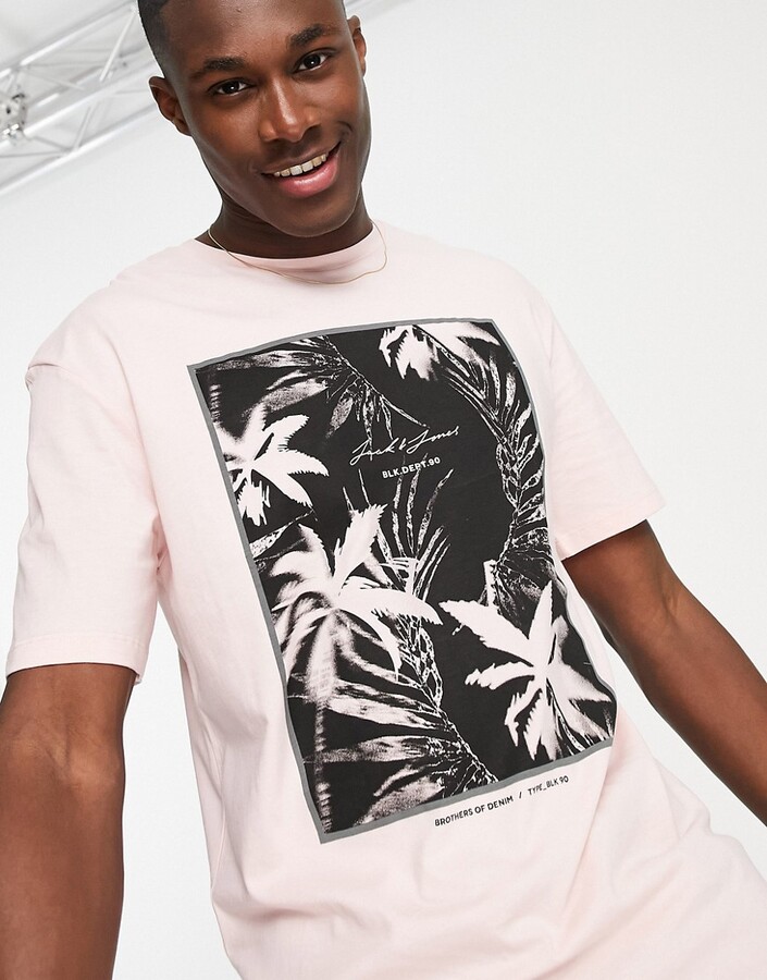 Jack and Jones Originals T-shirt with palm box print in pink - ShopStyle
