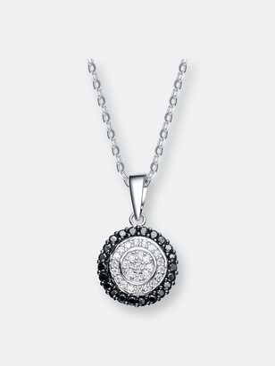1" Stunning Black and White Cubic Zirconia Round Flower Pendant with 18" Chain