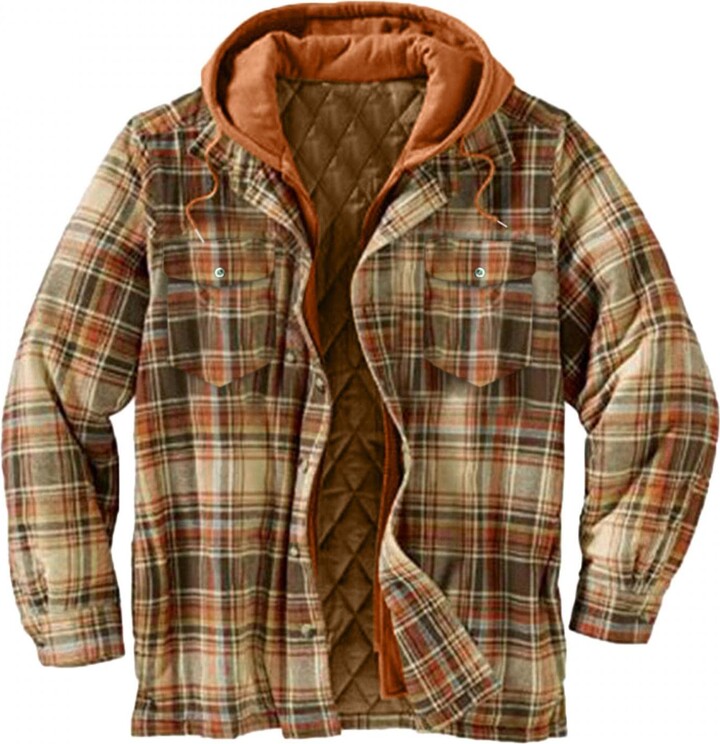 N\C Men's Hooded Shirt Jacket Thick Plaid Flannel Shirts Quilted Lined ...