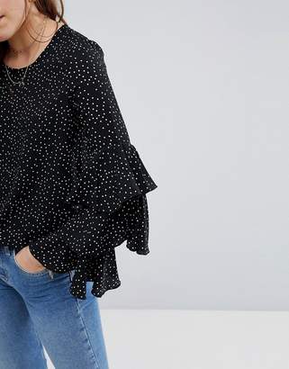 Glamorous Petite Top With Ruffle Layer Sleeves In Spot