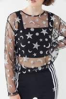 Thumbnail for your product : Motel Ether Glitter Stars Mesh Long Sleeve Top