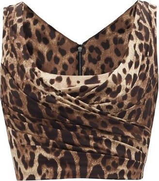Dolce & Gabbana Draped Leopard-print Silk-blend Satin Cropped Top