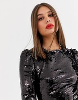Thumbnail for your product : Fashion Union Tall allover sequin mini dress with mini split in black