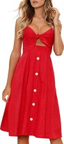 Thumbnail for your product : FANCYINN Womens Tie Front Dress Summer V-Neck Spaghetti Strap Dresses Button Down A-Line Midi Dress Red XS