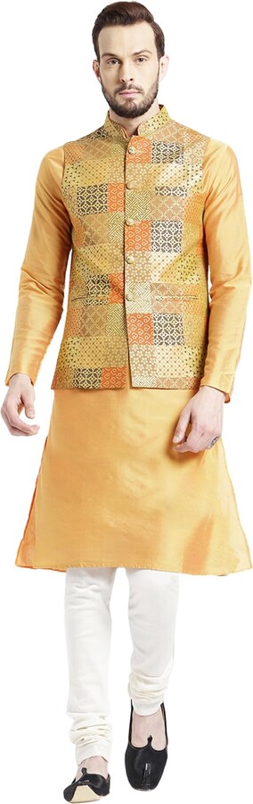 KISAH Herren Kurta Jacke & Pyjama Set - Indische Traditionskleidung In Grün (3-teilig)