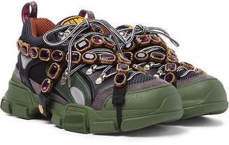 Gucci Flashtrek Embellished Suede, Leather And Mesh Sneakers