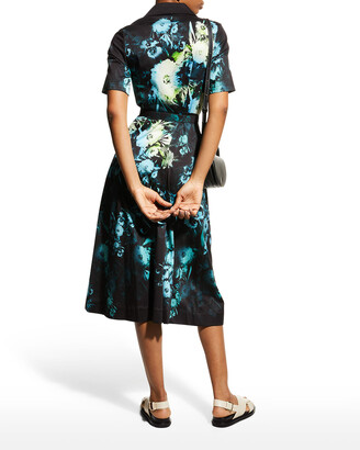 Rickie Freeman For Teri Jon Floral Border-Print Cotton Shirtdress