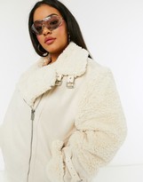 Thumbnail for your product : Urban Bliss Plus faux sherling aviator jacket in cream
