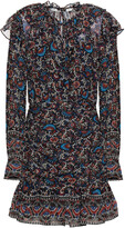 Thumbnail for your product : Veronica Beard Jaylene Ruffle-trimmed Ruched Printed Silk-georgette Mini Dress
