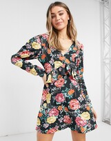 Thumbnail for your product : Reclaimed Vintage Inspired long-sleeved mini dress with tie back in floral print