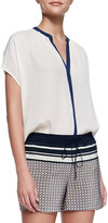 Thumbnail for your product : Vince Contrast-Placket Silk Blouse