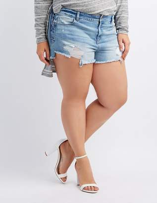 Charlotte Russe Plus Size Refuge Destroyed Lace-Up Cheeky Shorts