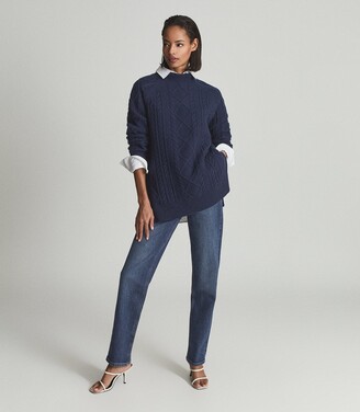 Reiss Nina - Cable Knit Tunic Jumper in Blue