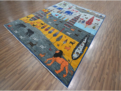 9'x12' Gray Pictorial with Tree and Animals Design Hand Knotted Wool Rug 1D98C7D3B926492B8404DAFD591F8C2E