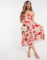Thumbnail for your product : ASOS DESIGN cowl neck with corsetted waist skater midi dress in floral print