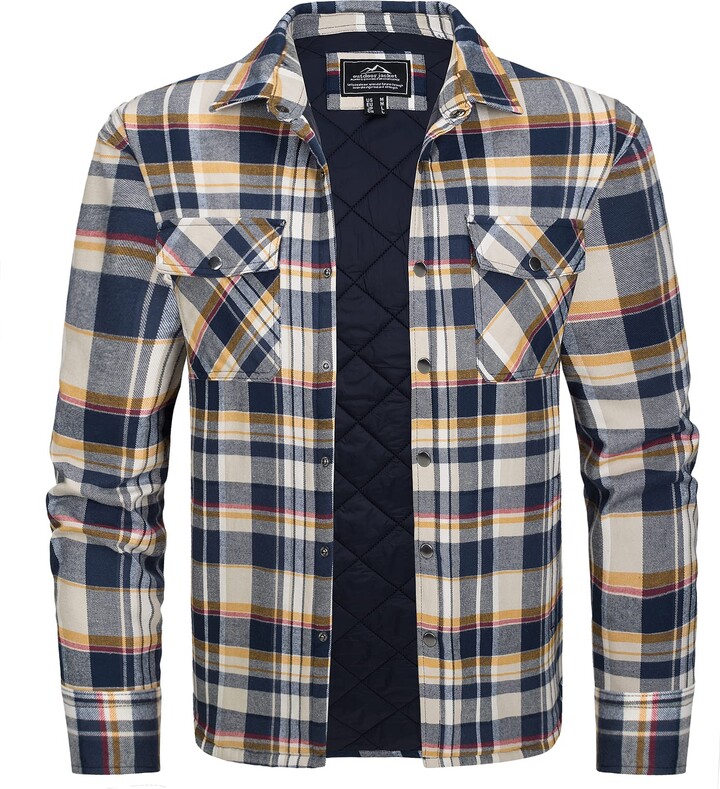 KEFITEVD Men's Padded Lumberjack Top Thermal Checked Jacket Autumn for Men Quilted Lined Long