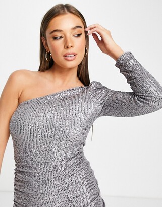 In The Style Exclusive Sequin Off-Shoulder Mini Dress in Gold