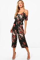 Thumbnail for your product : boohoo Cold Shoulder Dark Floral Jumpsuit