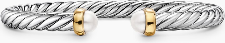 David Yurman Cable Flex? Bracelet in Sterling Silver with 14K Yellow Gold and Pearls | Women's | Size XL