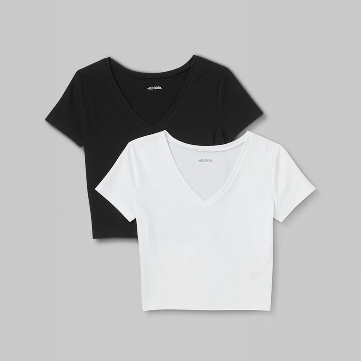Wild Fable Women's Short Sleeve V-Neck Cropped 2pk Bundle T-Shirt XS -  ShopStyle