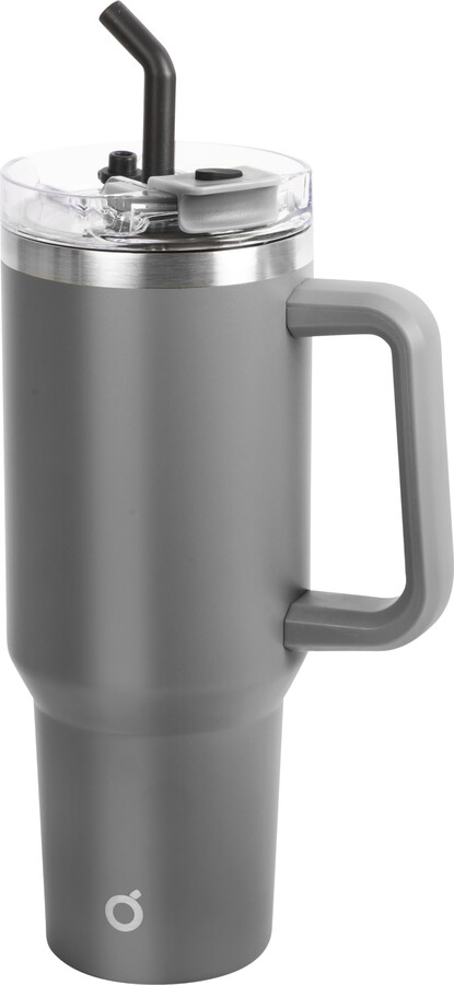 Oggi 40 oz Tumbler with Handle, Straw & Lid - Big Water Bottle, Travel Coffee Mug, Stainless Steel Vacuum Insulated Thermal Cup for Hot Cold Beverages, Cold for 24Hrs & Hot for 12Hrs - Gray