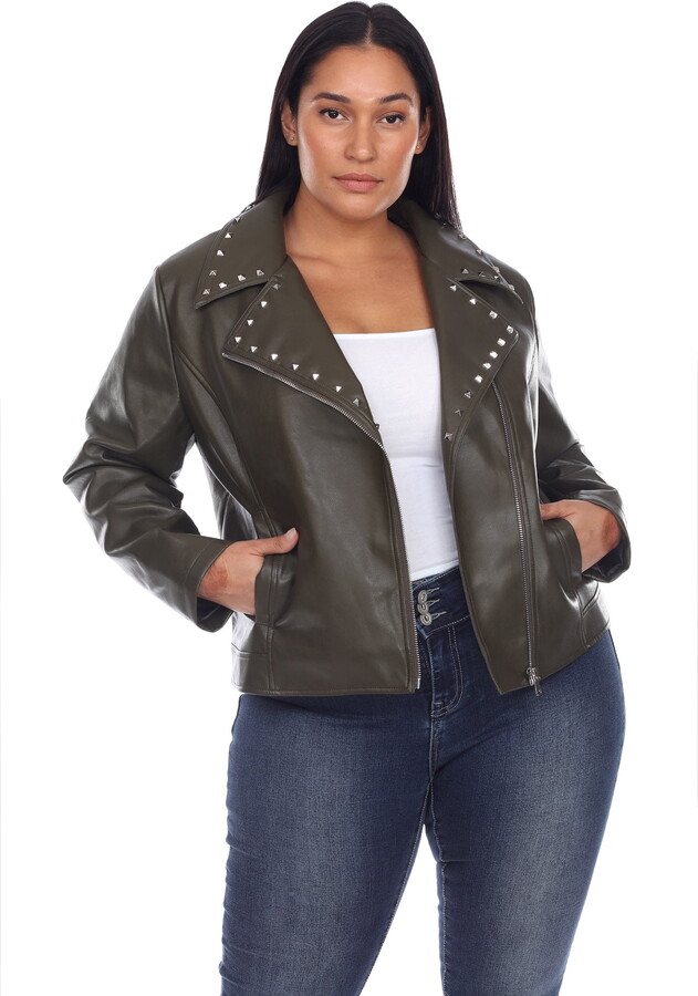 White Mark Fashion White Mark Women’s Plus Size PU Faux Leather Studded Jacket