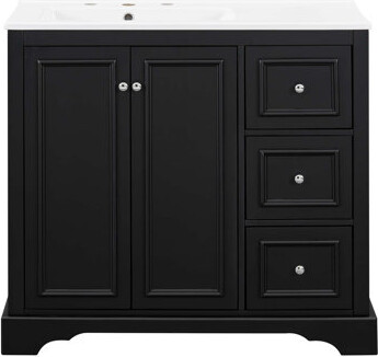 KUNMINGZHUANGZHEN 36'' Transitional Bathroom Vanity With Ceramic Sink – Features 2 Soft-Close Doors, An Adjustable U-Shaped Shelf, 3 Drawers (Including One With Divider