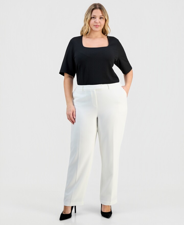Kasper Plus Size Stretch Crepe Press-Pleat Straight-Leg Pants