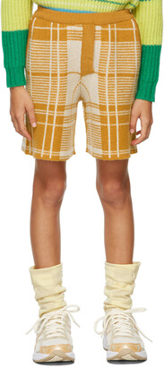 Ligne Noire Kids Gold & Off-White Tartan Shorts