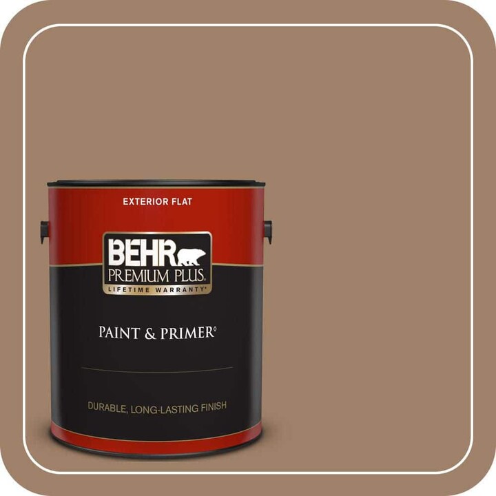 BEHR PREMIUM PLUS 1 gal. #ECC-40-3 Seasoned Acorn Flat Exterior Paint & Primer
