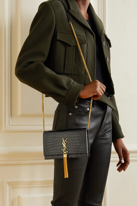 Saint Laurent Kate Small Croc-effect Patent-leather Shoulder Bag - Black - One size