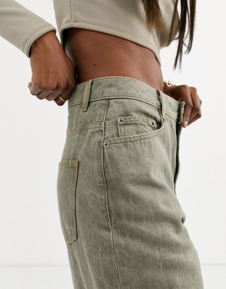 ASOS DESIGN High rise 'relaxed' dad jeans in khaki