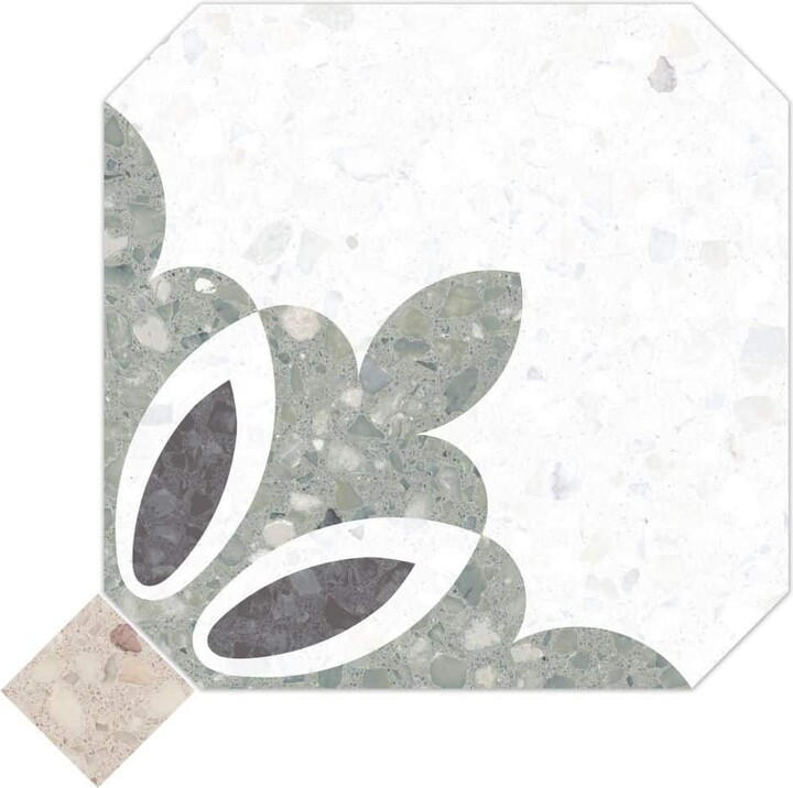 Merola Tile Riviera Octagon Antibes Verde with Taco Beige 8 in. x 8 in. Porcelain Floor and Wall Take Home Tile Sample