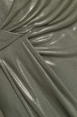 Halston Wrap-effect Metallic Jersey Midi Dress