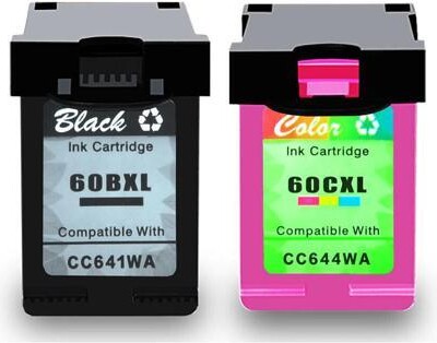 Ninestar Corporation 2 Pack High-Yield Black Tri-Color Ink Cartridges For HP CC641WA CC644WA 60XL Compatible For Use With HP PhotoSmart C4600 C4610 C4635 C4640 DeskJet...