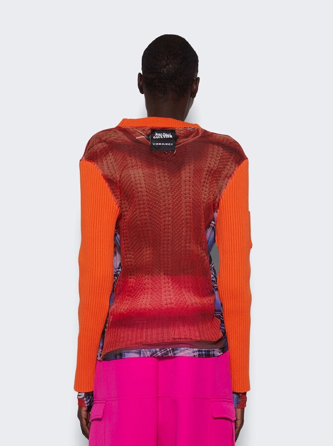 Y/Project X Jean Paul Gaultier Trompe-l'oeil Ruffle Cardigan Top Burnt Orange