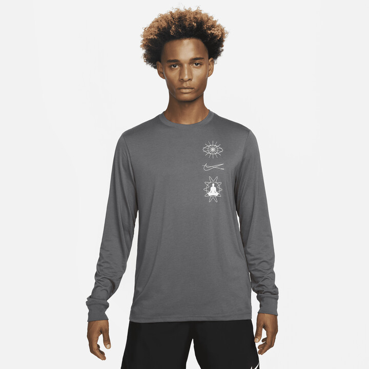 Nike Men's Dri-FIT Long-Sleeve Yoga T-Shirt in Grey - ShopStyle