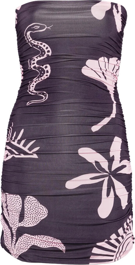 CALA DE LA CRUZ Floral Snake Print Dress