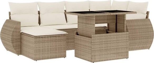 VidaXL vidaXL7PiecePatioSofaSetwithCushionsBlackandCreamPolyRattan-withoutstorage