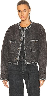 R13 Chain Embellished Cropped Jacket in Grey