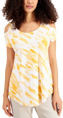 JM Collection Petite Printed Cold-Shoulder Top, Created for Macy's