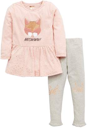 Mini V by Very Girls Meow Cat Applique Tunic & Legging Outfit