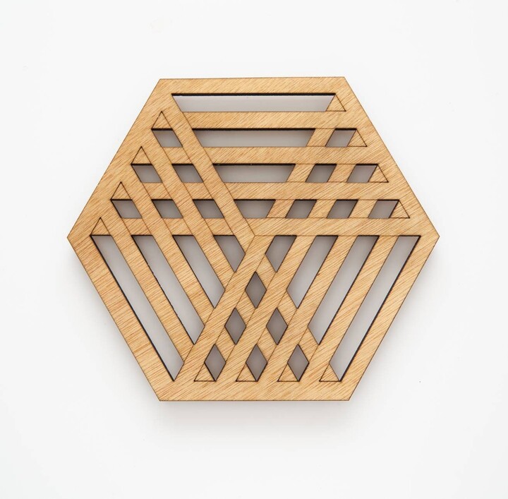 Wooden Intertwined Hexagon Trivet, Sealed With Mineral Oil/ No Stains, 4 Inch Hot Pad, Modern Trivet, Wedding Gift