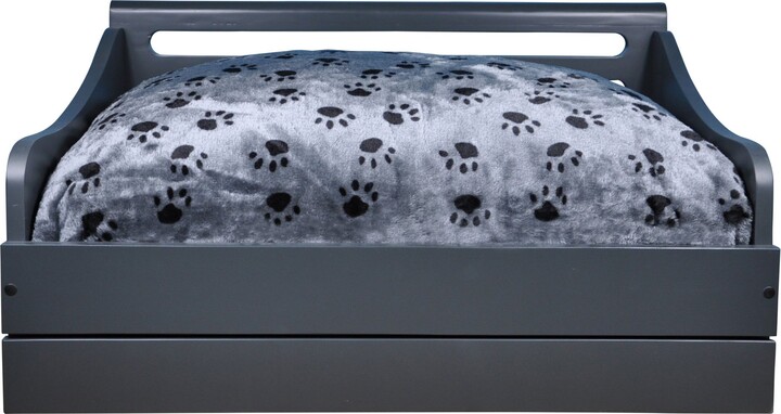 Iconic Pet Wooden Feeder Dog Bed, Charcoal Gray, Small