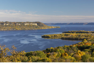 Mississippi River in Autumn by John Brueske - Wrapped Canvas Photograph
