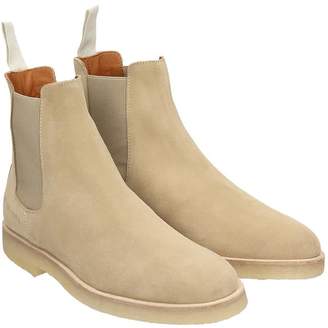 Common Projects Chelsea Boot High Heels Ankle Boots In Beige Suede