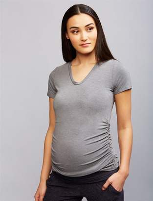 A Pea in the Pod Short Sleeve V Scoop Neck Side Ruched Maternity Shirt